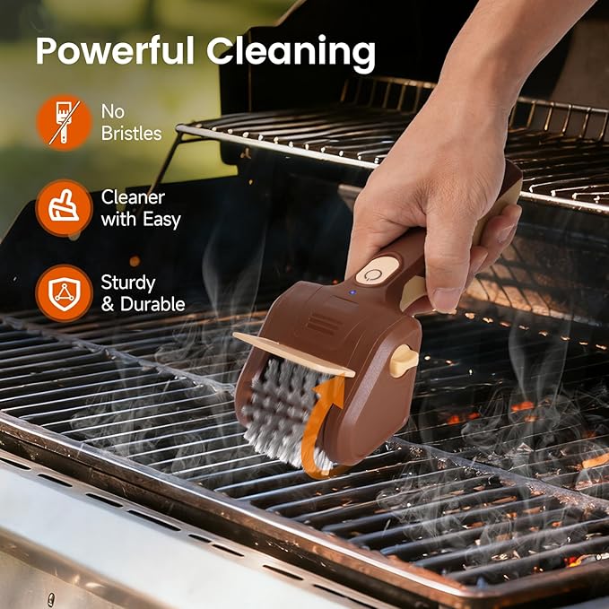 Electric Grill Brush, Cordless Rechargeable BBQ Cleaner with 700 RPM High-Torque Rotary Power, Bristle-Free Stainless Steel Mesh Head, Detachable Dishwasher-Safe Grill Scrubber for Outdoor Barbecue