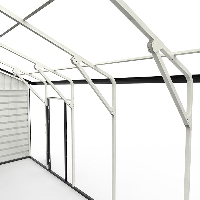 25 x 33 FT Metal Shed, 2 Car Prefab Garage with Side Entry Door, Double Garage Shed with 16 GA Steel Frame, Extra Large Outdoor Storage Building for Truck, Boat, Power Tools, Cream