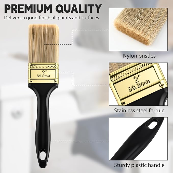 Teenyyou 24 Pcs 2 Inch Paint Brushes Flat Chip Paintbrushes Bulk with Treated Plastic Handles Professional Painting Tools for Paint Stains Deck Door Furniture Home Wall Trim DIY