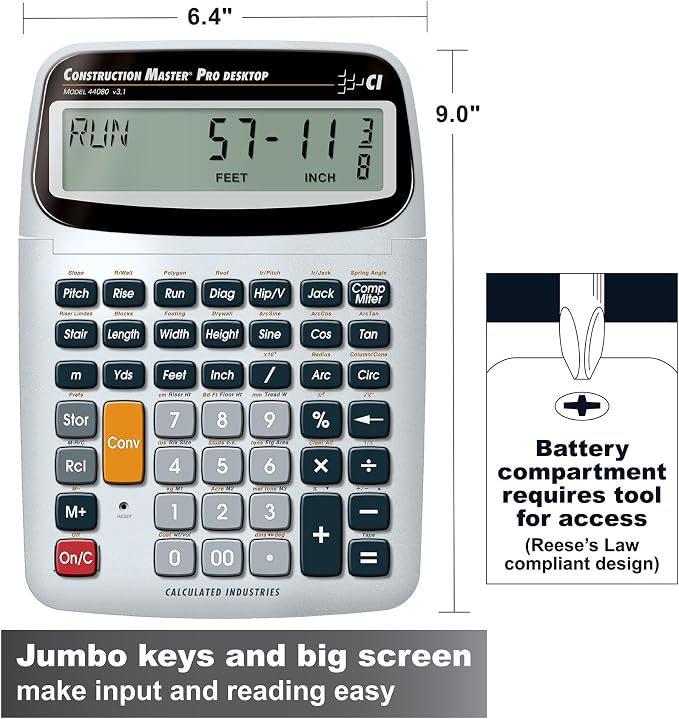 Calculated Industries 44080 Construction Master Pro-Desktop Advanced Construction Math Feet-Inch-Fraction Calculator with Trig Tool for Architects, Estimators, Contractors, Builders and Remodelers | Advanced Construction Math, Feet-Inch-Fraction, Trig ...