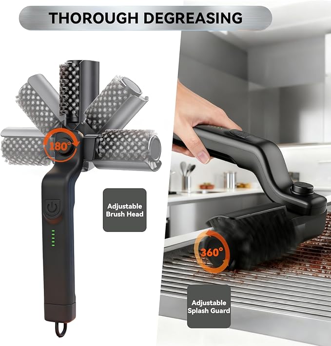 HAPOW Electric Rotary BBQ Grill Brush for Outdoor Grill, Rechargeable Cordless Electric Grill Cleaner, 3-Speed Power Control Grill Cleaning Brush with 304 Stainless Steel Bristle