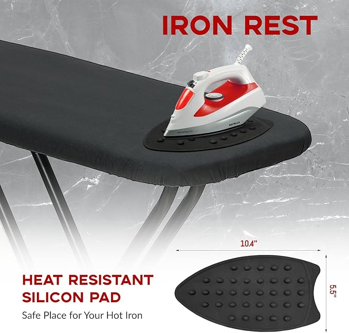 Ironing Board Full Size 54x14, RAINHOL Heavy Duty Iron Board with Thick Padded Cover, Height Adjustable Ironing Boards with Smart Hanger, Heat-Resistant Silicone Pad Iron Rest