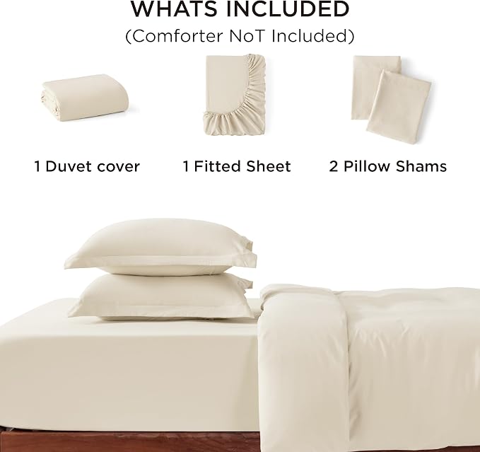 Bedsure California King Size Duvet Cover with Fitted Sheet - 4 Pieces Prewashed Cotton-Like Polyester Soft Bedding Set, Includes 1 Duvet Cover 104''x98'', 2 Pillow Shams, 1 Fitted Sheet, Oat Milk