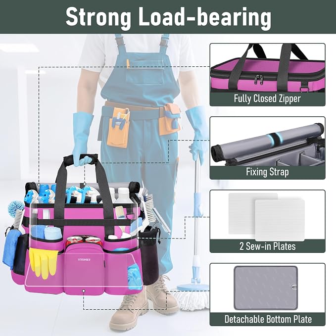 Ytonet Cleaning Caddy with Wheels, X Large Rolling Caddy Bag with Detachable Trolley for Housekeepers, Water Resistant Cleaning Cart Supplies Organizer for Home, Car, Tool Organizer, Mobile Storage