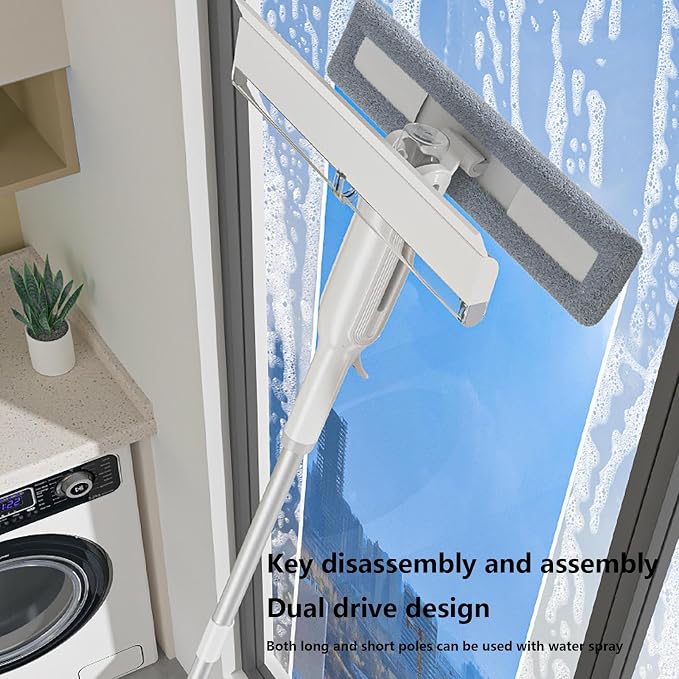 Spray Window Cleaning Squeegee Kit with Sewage Collector and 3 Pads, 4 in 1 Window Washer Squeegee Kit with Extension Pole Window Cleaner Tool for Indoor/Outdoor Windows,Car Glass