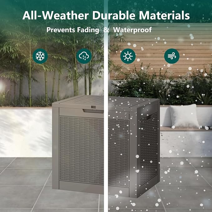 30 Gallon Outdoor Storage Box, Resin Deck Boxes Indoor and outdoor, Waterproof Storage Box Lockable Lid for Garden Tools, Package Delivery, Pool Supplies, Patio Cushions, Grey