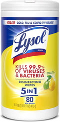 Lysol Disinfectant Wipes, Multi-Surface Antibacterial Cleaning Wipes, for Disinfecting and Cleaning, Lemon and Lime Blossom, 80 Count (Pack of 1)