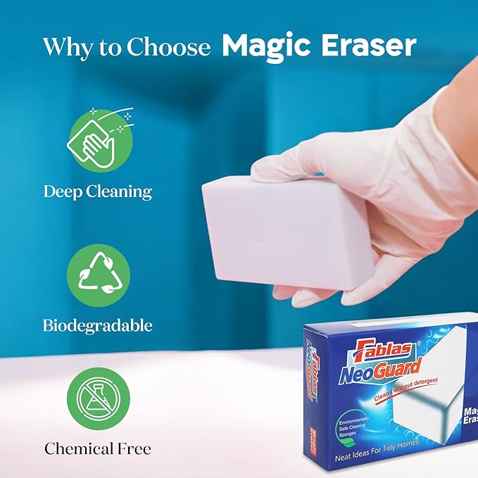 Fablas Neo Guard Melamine Magic Eraser | Chemical Free Multipurpose Nano-tech Magic Foam | Home, Kitchen, Bathroom Taps, Wall Glass Stains, Sneakers Cleaning Sponge (Pack of 12)