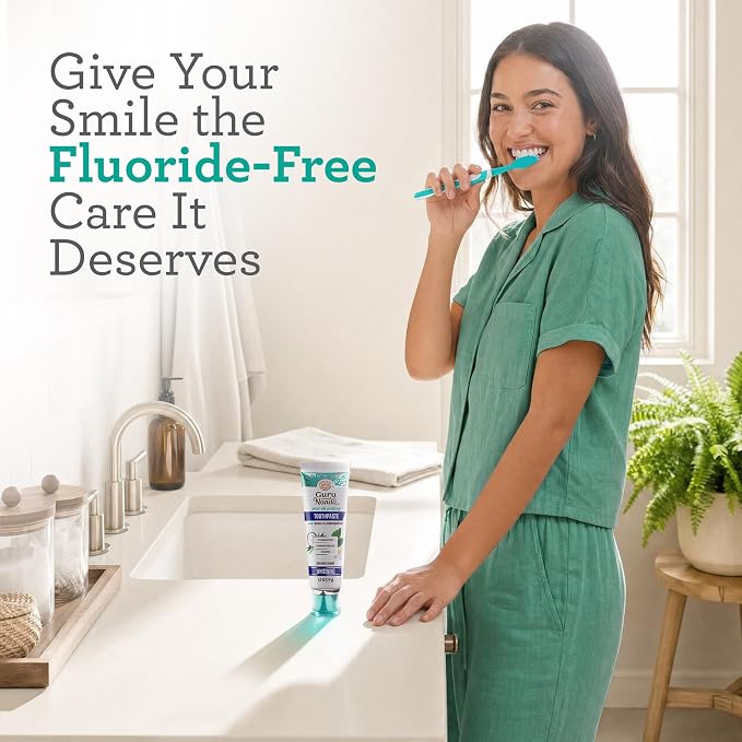 GuruNanda Hydroxyapatite Toothpaste for Whitening with Neem & Xylitol, SLS & Fluoride Free (4 Pack) - Freshens Breath, Fights Plaque - with 2 Toothbrushes, 2 Tongue Scrapers & 2 Tube Squeezers