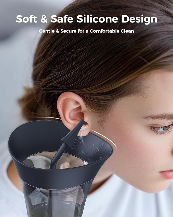 KAUGIC Manual Ear Wax Cleaner – Safe, Comfortable & Easy to Use Seamless One-Hand Operation, Dark Blue | Gentle Ear Irrigation Tool, Effortless Hand-Controlled Flow, Soft Silicone Tips, Comfortable Ergonomic Grip, FSA/HSA Eligible