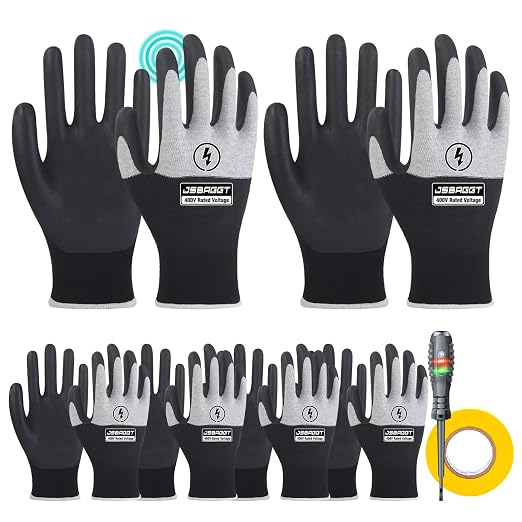 Electrical Insulated Gloves,Voltage Resistance Electrician High Voltage Insulation Work Gloves Flame Retardant & Rubber Non-Slip Grip for Electrical Work (Black and White, 400V-6PC)