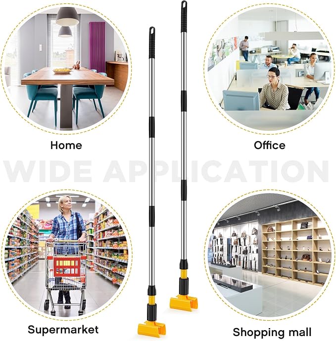 Thyle 2 Pack Stainless Steel Commercial Mop Handle for Floor Cleaning, 3 Section Replaceable Mop Stick Replacement with Jaw Clamp, Heavy Duty Replacement Pole for Home Garage Office, 55 Inch