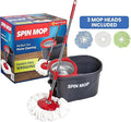 Simpli-Magic 360° Spin Mop and Bucket with Wringer – 10,000 Spin Cycles – 3 High-Absorbent Microfiber Replacement Heads – Mop and Bucket Set for All Types Floor Cleaning