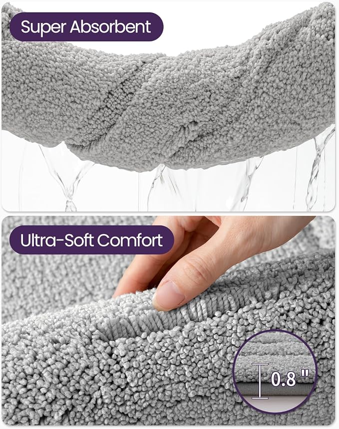 DEXI Bath Mats Bathroom Rug Non Slip Bathmat, 43x24 Light Grey | Large Soft Microfiber Carpet, Washable, Absorbent Quick Dry for Shower Floor Sink