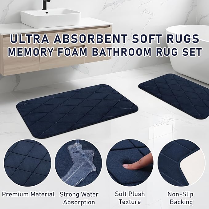 Bathroom Accessory Set - Navy Blue Bathroom Set, 27PC Bathroom Accessories Set, Bathroom Sets with Shower Curtain and Rugs, Mini Trash Can, Toilet Brush, Trash Can & Soap Dispenser