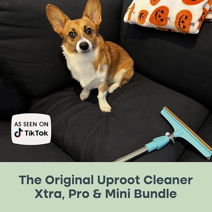 Uproot Clean Set: Pro & Mini Pet Hair Removal Tools & Xtra Carpet Rake,3pck | Pro Pet Hair Remover for Couch Bundled with Mini for Cars & Xtra for Carpet. A True Fur-Riccane Survival Kit