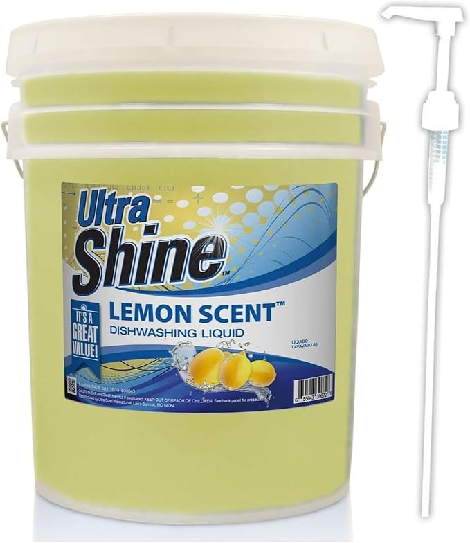 Ultra Shine ™ 5 Gallon 2X Platinum ™ Dish Cleaning Liquid, Lemon Scent, Yellow - Powerful Grease Remover Dishwashing Soap