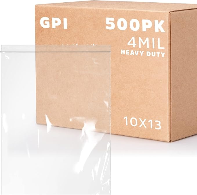 10" x 13" Heavy-Duty Zip Bags - 100 Count - Clear Plastic Reclosable Zipper Baggies, 4 Mil Thick Freezer Storage Poly Bags for Packaging Food, Clothing, Tools & Sharp Objects.