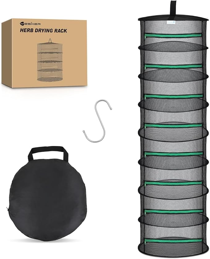 Yesker 8 Layer Herb Drying Rack Hanging Mesh Net Foldable Plant Drying Racks 24" Diameter with Green Zipper & Hook Dryer Hanging Rack for Herbs Seed Bud Fruit Clothes Grow Tent Closets Garden Outdoor | Diameter with Green Zipper & Hook Dryer Hanging Ra...