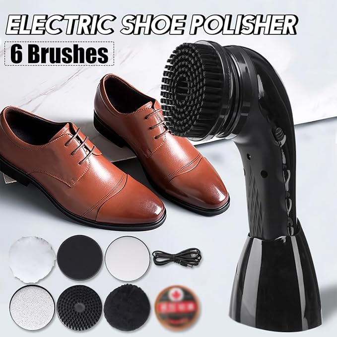 Electric Shoe Shine Kit - Multifunctional Polisher with 6 Brush Heads, USB Rechargeable, Easy to Use, Ideal for Wall, Tile Floor, and Bathtubs