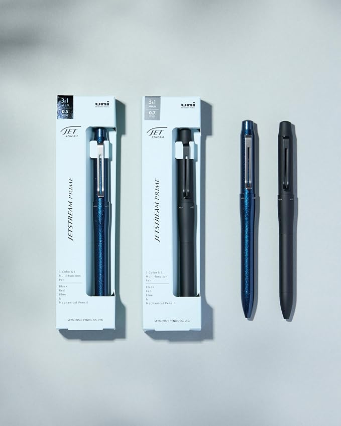 Uni Jetstream Prime 3&1 Multifunction Ballpoint Pen, Equipped with 0.5mm Oil-Based Ink (Black, Red, Blue), 0.5mm Mechanical Pencil, Metal Body, Dark Navy, MSXE4-5500-05D.9