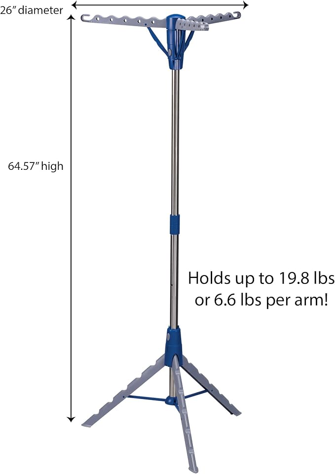 Household Essentials 5009-1 Collapsible Portable Indoor Tripod Clothes Drying Rack for Hanging Laundry | Silver and Blue Medium