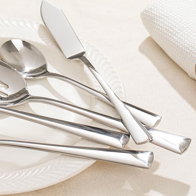 12 Piece 18/10 Serving Utensils Set, Stainless Steel Serving Set | Serving Utensils, Slotted Spoon, Fork, Tong, Soup Ladle, Cake Server, Butter Knife and Sugar Spoon for Buffet,Parties,Kitchen