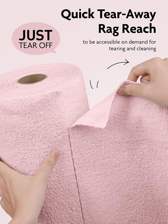 Fantasticlean Microfiber Cleaning Cloth Roll -30 Pack, Tear Away Microfiber Towels, 12" x 12", Reusable, Washable, Scratch Free, Ultra Absorbent Dishcloth for All-Around Cleaning Supplies (Pink)