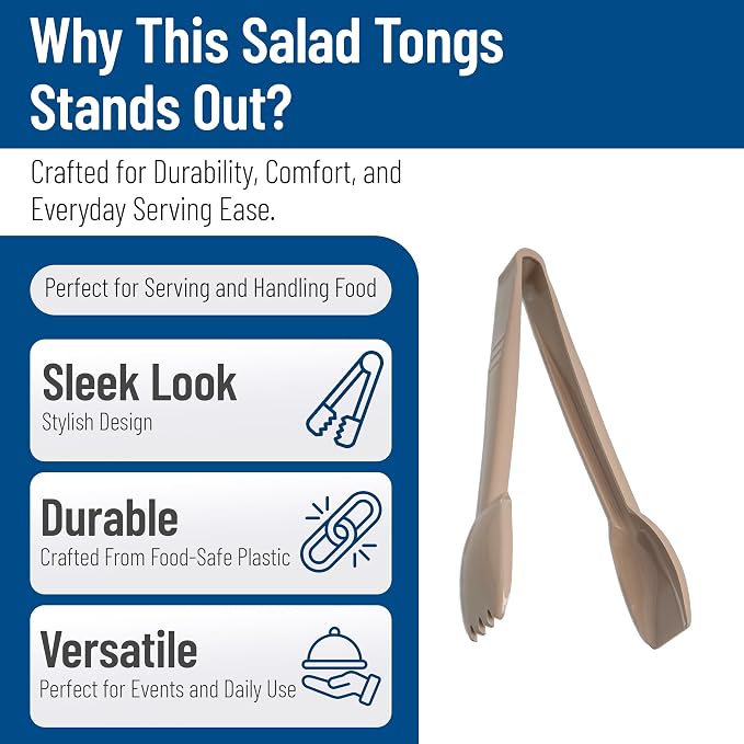 Carlisle FoodService Products 460906 Carly Salad Tong, 9" Salad Tong, Beige, 1 Pack