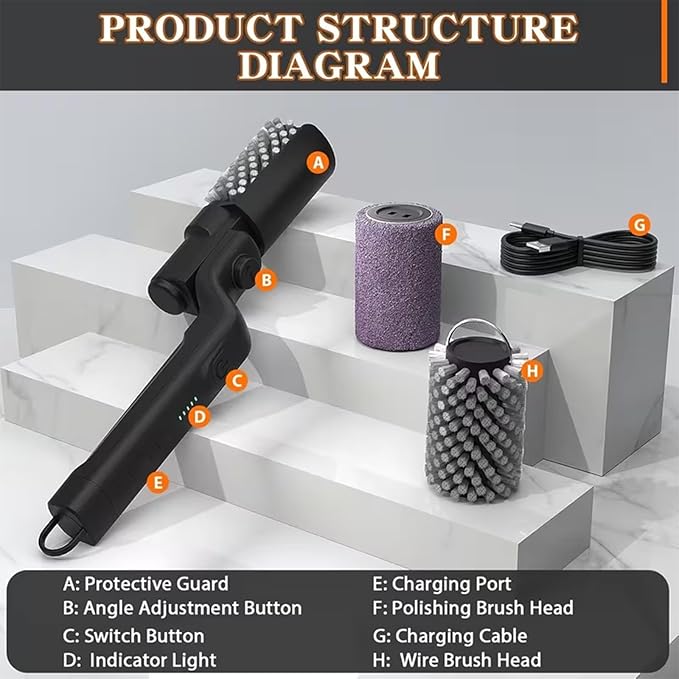 Grill Cleaner, Electric Grill Brush, Cordless BBQ Grill Cleaner with 3 Speed Settings, Adjustable Rotary Head, Reinforced Steel Bristles, for Gas Charcoal Smoker Grates (1 Set)