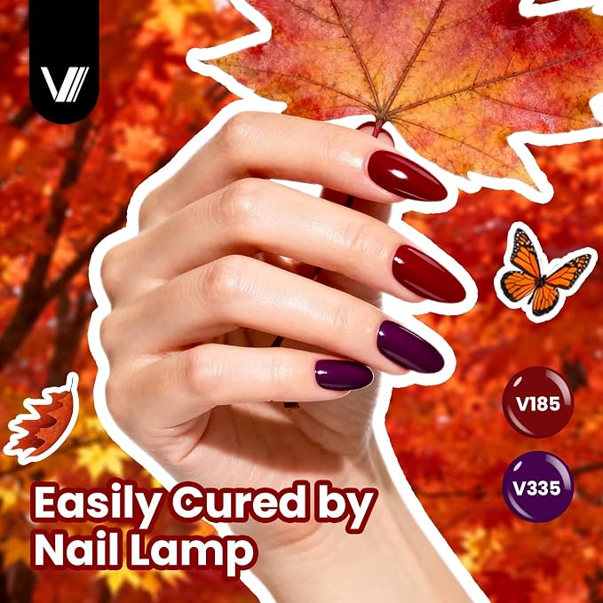 VANREESA 24 Pcs Fall Gel Nail Polish Set -Fall Colors Gel Polish with Base Coat & 4 Effects of Top Coat Orange Yellow Red Green Purple Brown Gel Polish Set Nail Kit Gifts for Women Girls DIY at Home