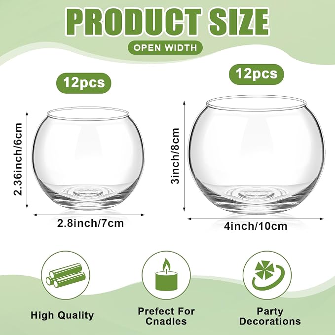 24 Pcs Fish Bowl Bubble Vase Bulk,2.36" h X 2.76" w and 3.15" h X 3.94" w