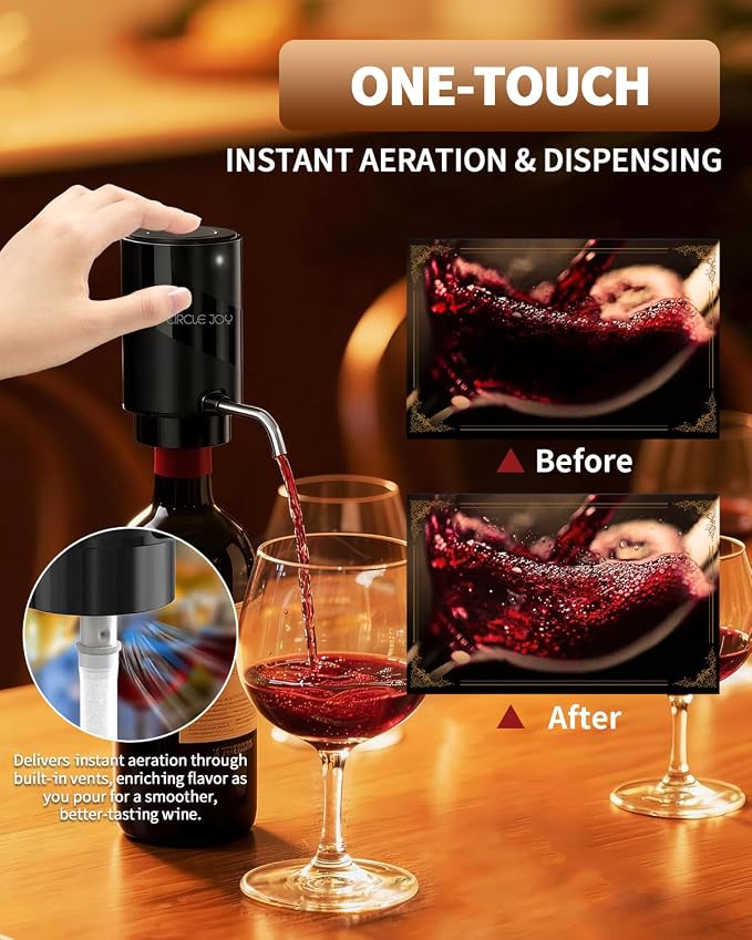 CIRCLE JOY 5-in-1 Electric Wine Bottle Opener Set, Rechargeable Wine Opener Kit, Cordless Wine Gift Set with Foil Cutter, Electric Aerator & Pourer and Vacuum Stopper for Wine Lovers, Black