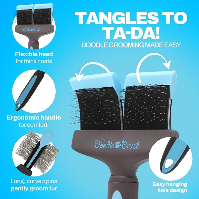The Doodle Brush, Slicker Brush for Dogs, Dual Head Dog Hair Brushes, Flexible Head Slicker for Dogs, Poodle, Labradoodle, Sheepadoodle, Tangle-Free Grooming, Healthy & Shiny Coat Pet Brushes