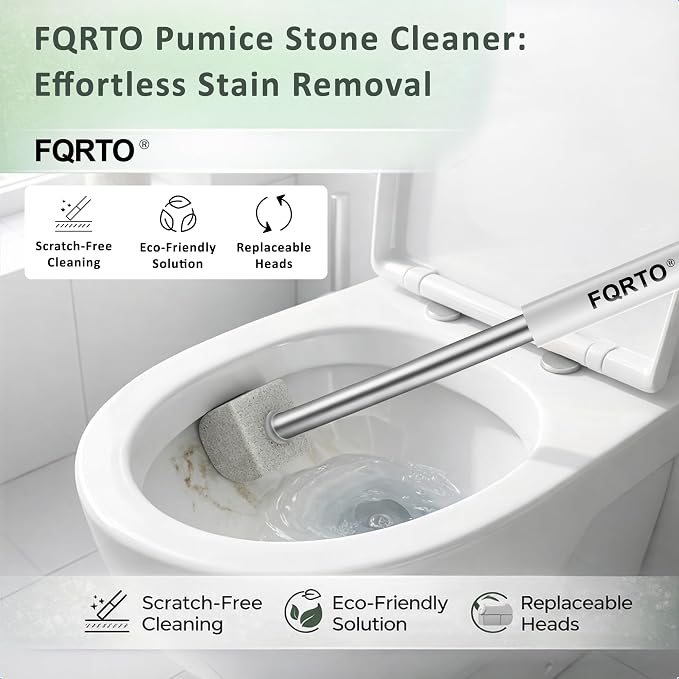 17" Pumice Stone Toilet Bowl Cleaner, 8 Heads – Non-Scratch | 100% natural high-density pumice. Removes limescale, rust & hard water stains without scratching porcelain.