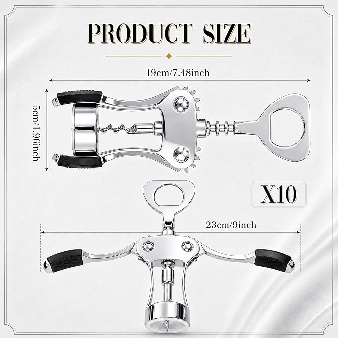 Hushee 10 Pcs Wing Corkscrew Opener, Zinc Alloy Heavy Duty Multifunctional Wine Bottle Opener for Restaurant, Bar, Waiters, Ideal for Wedding Shower Party Favors Gifts (Silicone,Silver)