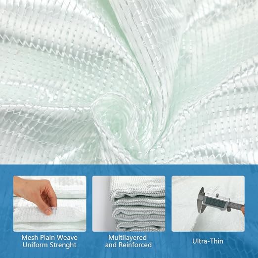 Hahafelt 9 Pcs Fiberglass Cloth with Rollers Kit, 12 ft x 50 Inches 1708 Biaxial Fiberglass Cloth Roll, Fiber Glass Roller with Brushes and Glove, Fiber Glass Repair Kit for Shower Boat Tub