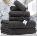 VOOVA & MOVAS 6PC Towel Set, 100% Cotton, Dark Grey | 2 Large Bath 30x56 In, 2 Hand 18x28 In, 2 Washcloths 13x13 In, Quick Dry, Thick, Soft, Towel Gift Set