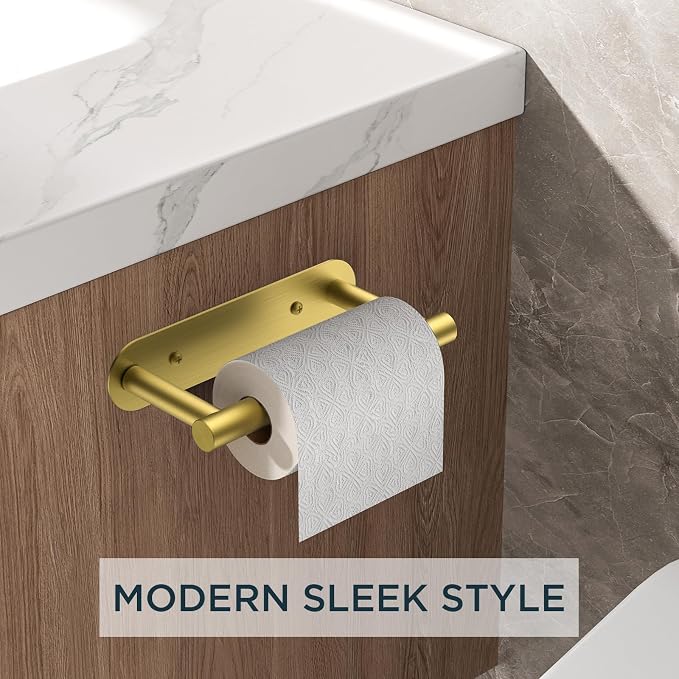 FORIOUS Toilet Paper Holder, Adhesive or Screw Wall Mount Pivoting Tissue Roll Holder for Bathroom, Stainless Steel Rustproof Self Adhesive Toilet Paper Roll Dispenser no Drilling, Brushed Gold