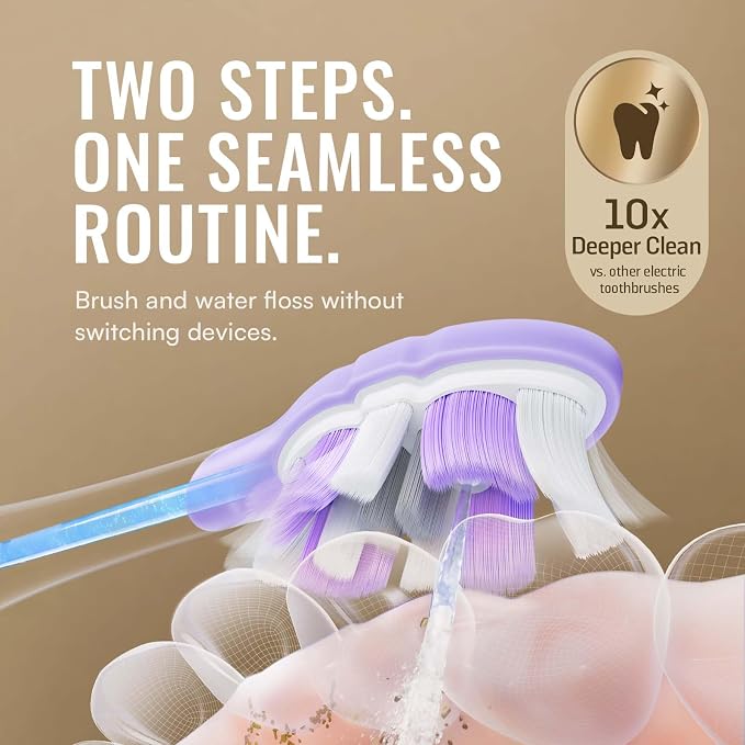 Soocas 3-in-1 Sonic Flossing Toothbrush for Adults, Light Gold | 3-in-1 flossing, sonic vibration and 20° sweeping, 66,000 movements/min, 80-sec water flossing, 30-day battery