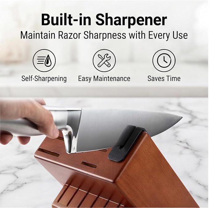 McCook Kitchen Knife Set 15PC Knife Block Set w Built-in Sharpener | German Forged Stainless Steel,Razor Sharp,15 PC, Anti-Rust,Restaurant Grade,Ergonomic Handles,Full Tang,Gift Box