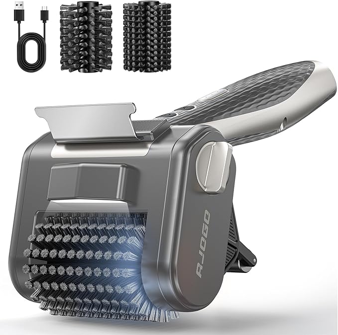 Electric Grill Brush for Outdoor Grill, Cordless BBQ Cleaner with LED Light, Scraper, Dishwasher‑Safe Bristles, 4000 mAh Battery, Rechargeable Power Grill Scrubber (Silver)