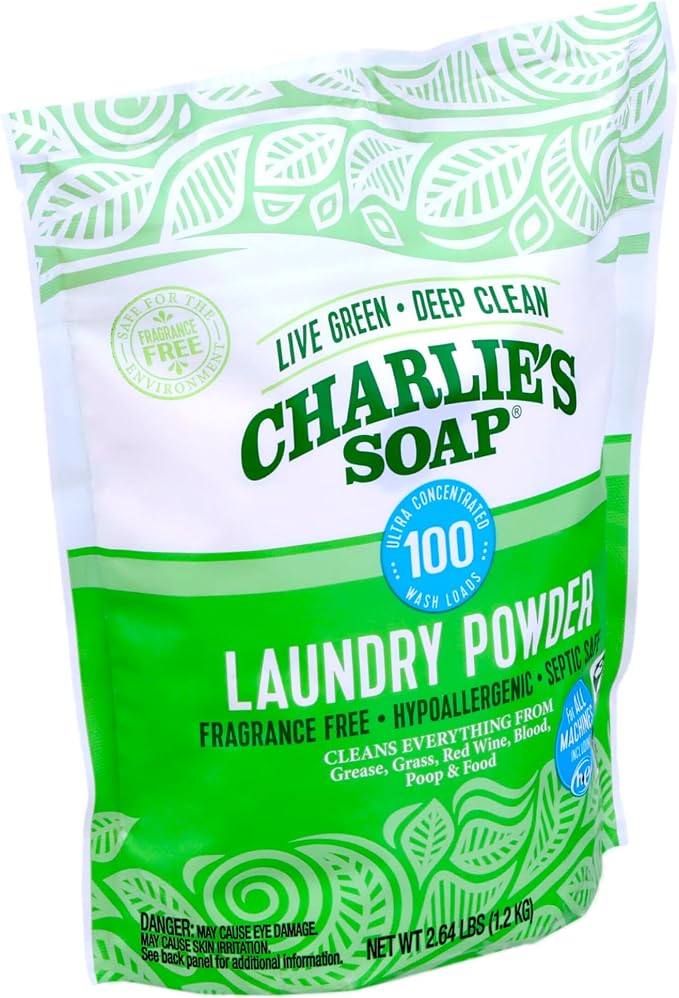 Charlie’s Soap Laundry Powder (100 Loads, 2 Pack) Hypoallergenic Deep Cleaning Washing Powder Detergent – Eco-Friendly, Safe, and Effective