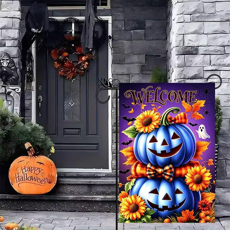 Halloween Welcome Garden Flag 12x18 Double Sided for Outside