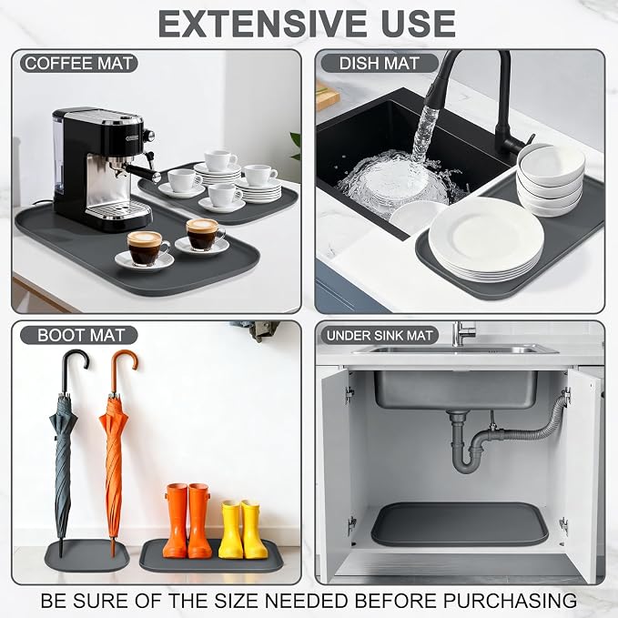SMILOOL Waterproof Silicone Pet Food Mat with Raised Edge for Dog & Cat | 12" x 12" Non-Slip Small Pet Feeding Mats with Lip for Food & Water Bowl, Food Grade, Easy Cleaning, Dark Gray