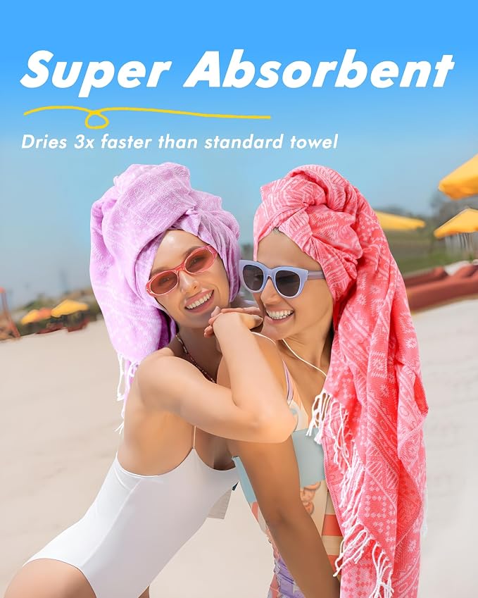 Genovega 6 Packs Oversized Stripe Turkish Beach Towel 74"x38" Thin Quick Dry Sand Free Pool Swim Towels Large XL Adult Clearance Blanket Travel Vacation Accessories Essentials Mulite Patterns