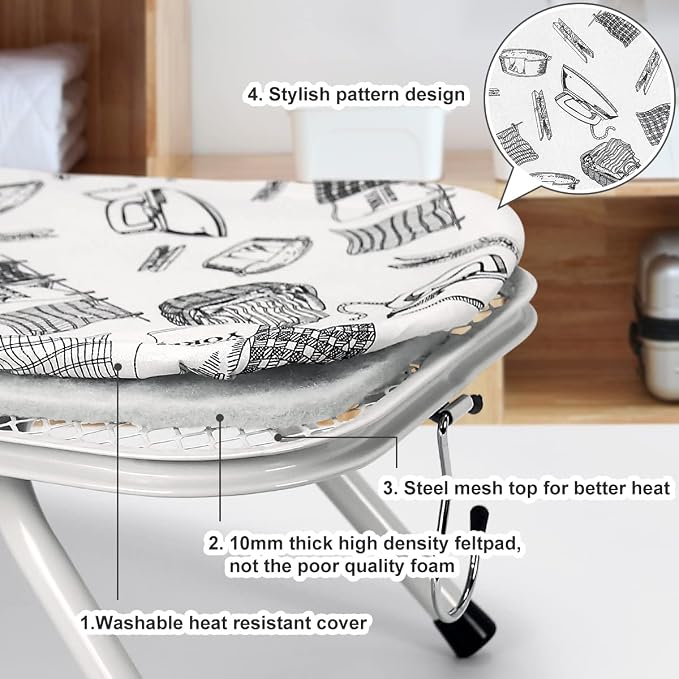 Duwee 13"x36"Table top Ironing Board with Heat Resistant Cover | Thicken Felt Padding,Stainless Steel Hook,Extra Long Ironing Area