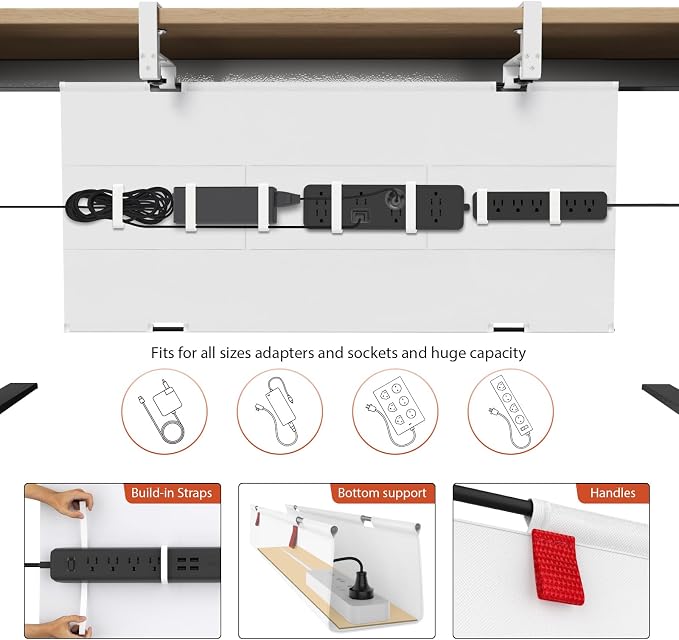 Univivi No Drill Under Desk Cable Management Tray, 36" Cord Organizer for Table, Clamp/Screw Mount Desk Cable Management, Premium Fabric Cable Management Tray for Office, Home