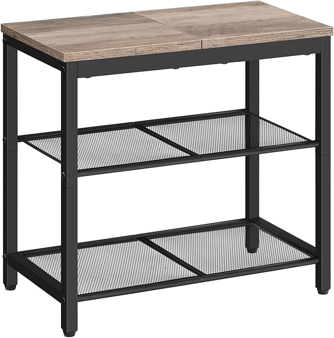HOOBRO Shoe Bench, 3-Tier Shoe Rack, Industrial Shoe Organizer Storage Bench, 19.7 inches Entry Bench with Mesh Shelves, for Entryway, Living Room, Hallway, Easy Assembly, Greige BG50HX01
