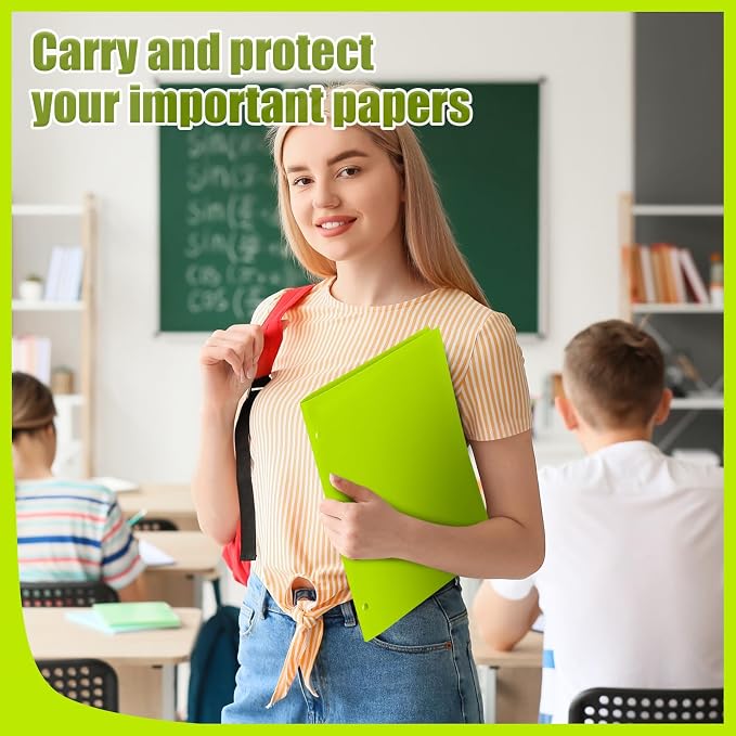 Yeaqee 72 Pcs Plastic Folders with Pockets Bulk 3 Hole Punched 2 Pocket File Folders for 3 Ring Binder Divider Folder for Notebooks, Durable Poly for Office Home (Neon Green)